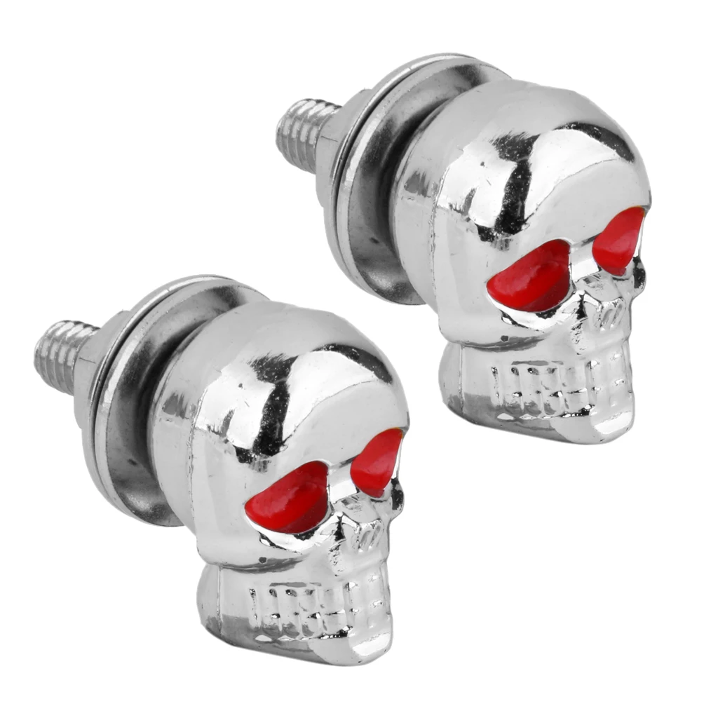 2Pcs Skull License Plate Frame Bolts Nuts Car Skull Style Antirust Copper Core Car Wheel Tyre Valve Caps Fastener For 6mm Bolts