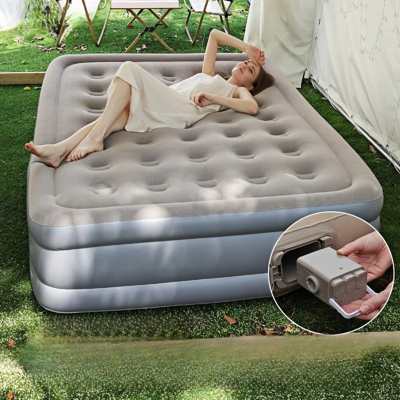 Fully Automatic Premium Inflatable Bed Elevated Home Inflatable Mattress,Outdoor Camping Single Tent Bed, Built-In Electric Pump