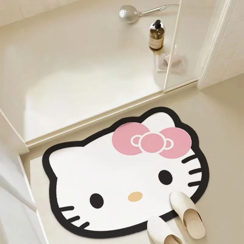 Cute Sanrio Hellokitty Household Diatom Mud Floor Mat Bathroom Water-Absorbent Non-Slip Kawaii Cartoon Bathroom Door Mat 40X60Cm