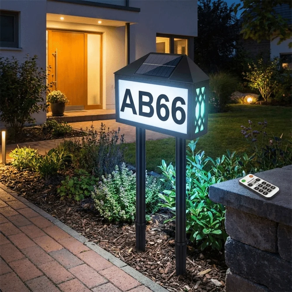 Dual Use Installation Solar LED Address Number Light Wall Mount Automatic Charging Color Changing LED Lighting