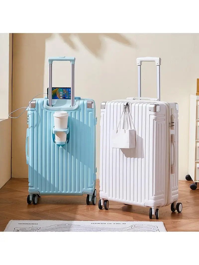 quiet-universal-wheel-zipper-suitcase-cup-holder-20-inch-24-inch-pure-color-pull-rod-bag-luggage-bag-man's-outdoor-bag