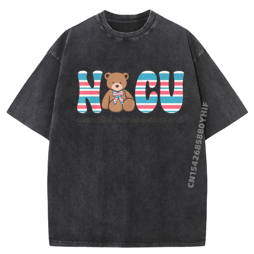 

Neonatal Intensive Care Unit Bear Blanket Stripes Nicu Nurse Black Graphic T Shirts Streetwear Washed T-shirts New Years Eve