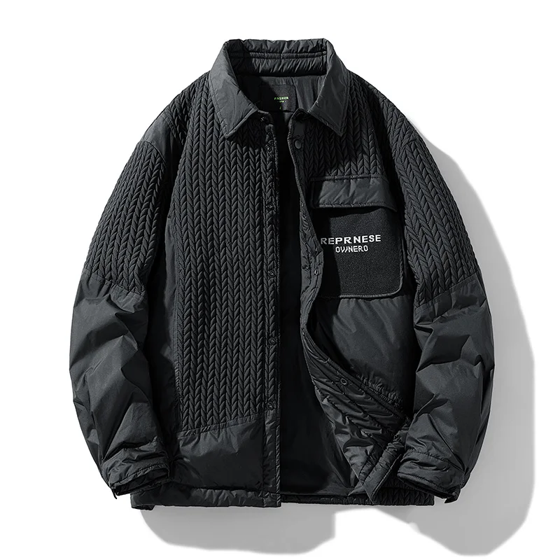 

Urban Streetwear Down Jacket Wheat Stitch Textured Design 250T Matte Taffeta Unisex Lightweight Parka with Double-Layer Warmth