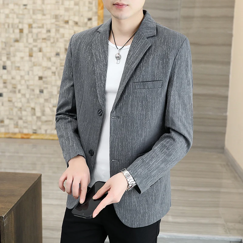 

Blazer Men's Business Gentleman Korean Wedding Fashion Trend, Slim Fit, Breathable, Striped, Versatile, High-end Casual Blazer