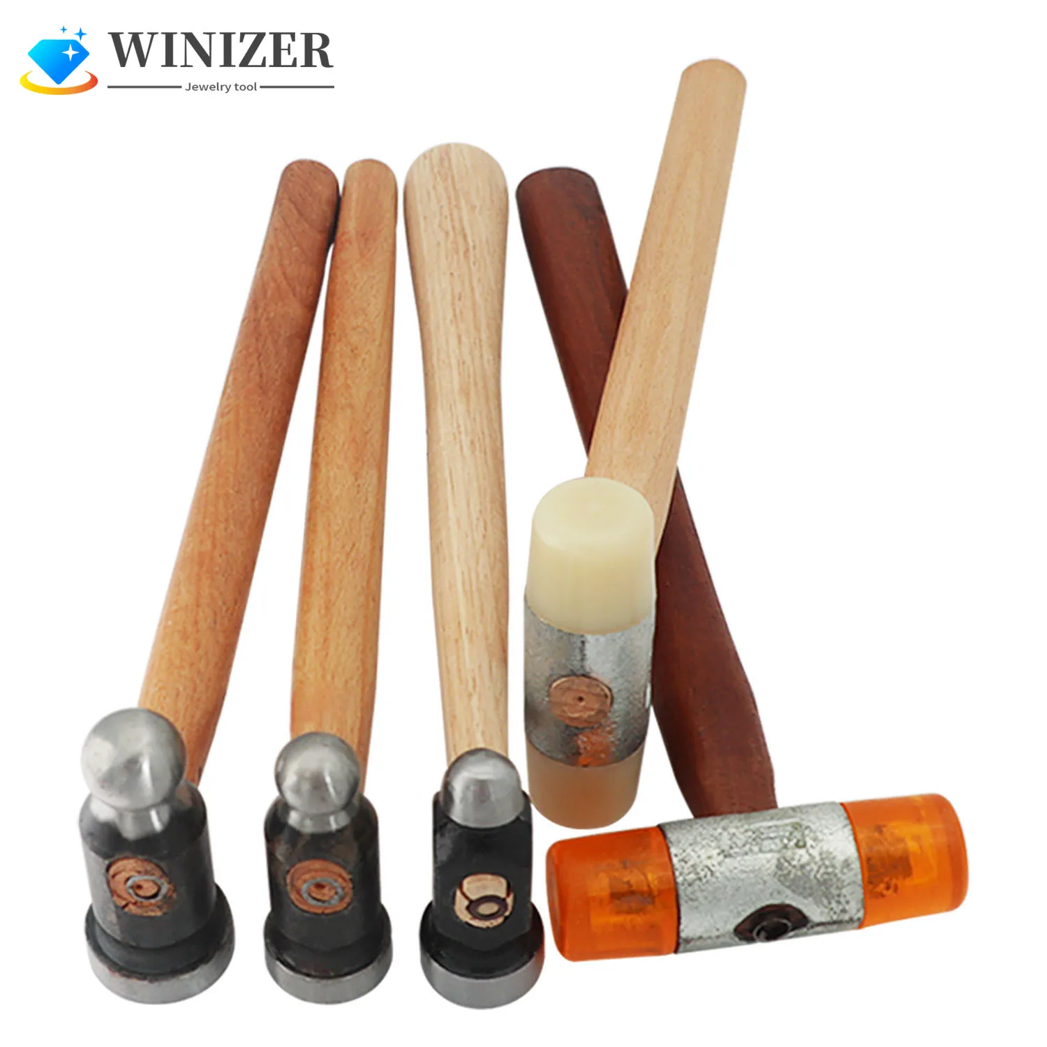 Jewelry Chasing Hammer with Comfortable Wood Handle Rubber Hammers Double-Sided for Jewelry Craft Making Jewelry Tool