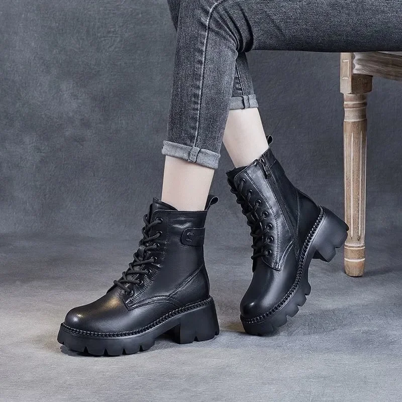 Botas de neve quente para mulheres, botas de couro de alta qualidade, bota curta plataforma, moda inverno, novo, 2022