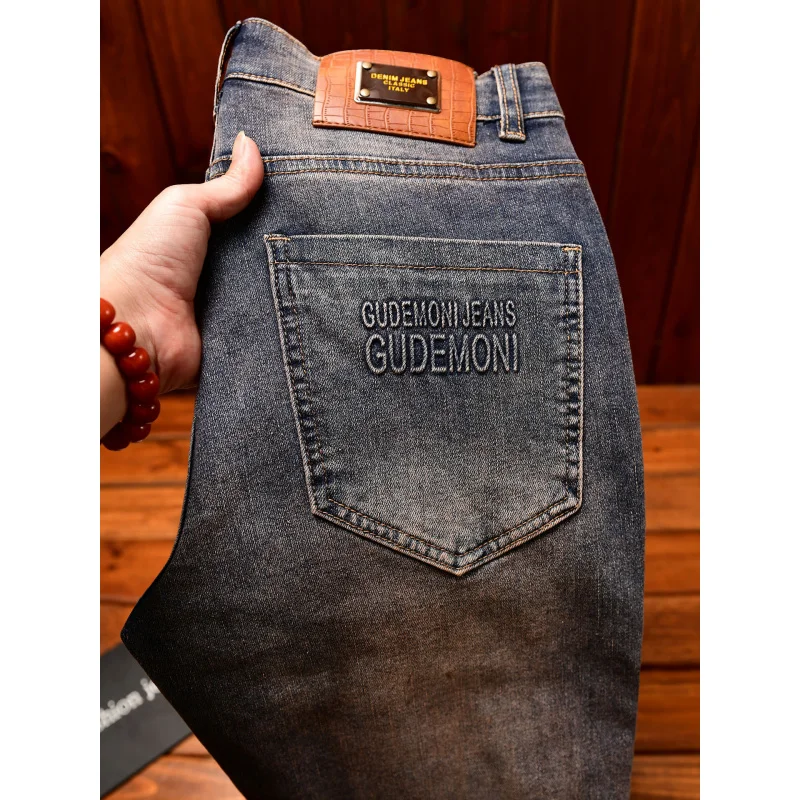 High end jeans men's 2025 autumn style slim fit small straight leg trendy Korean version elastic American fashion pants