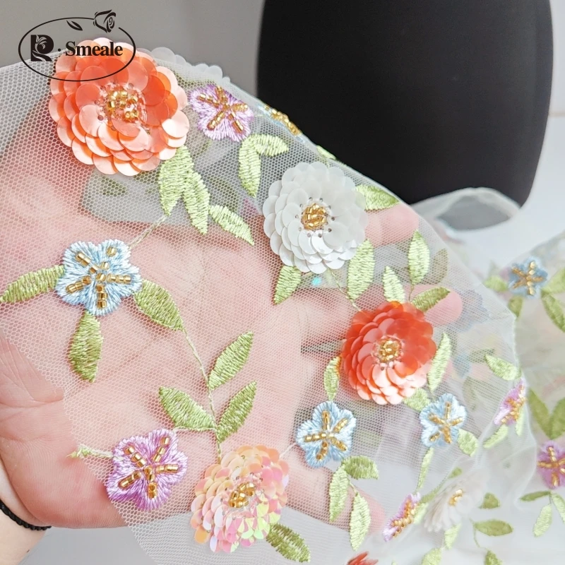 Bunte 3D Nähröhre Perle Pailletten Stickerei Spitze Stoff Kleid, DIY Material, hand gefertigt dekorativ, RS4261 – Detail 5