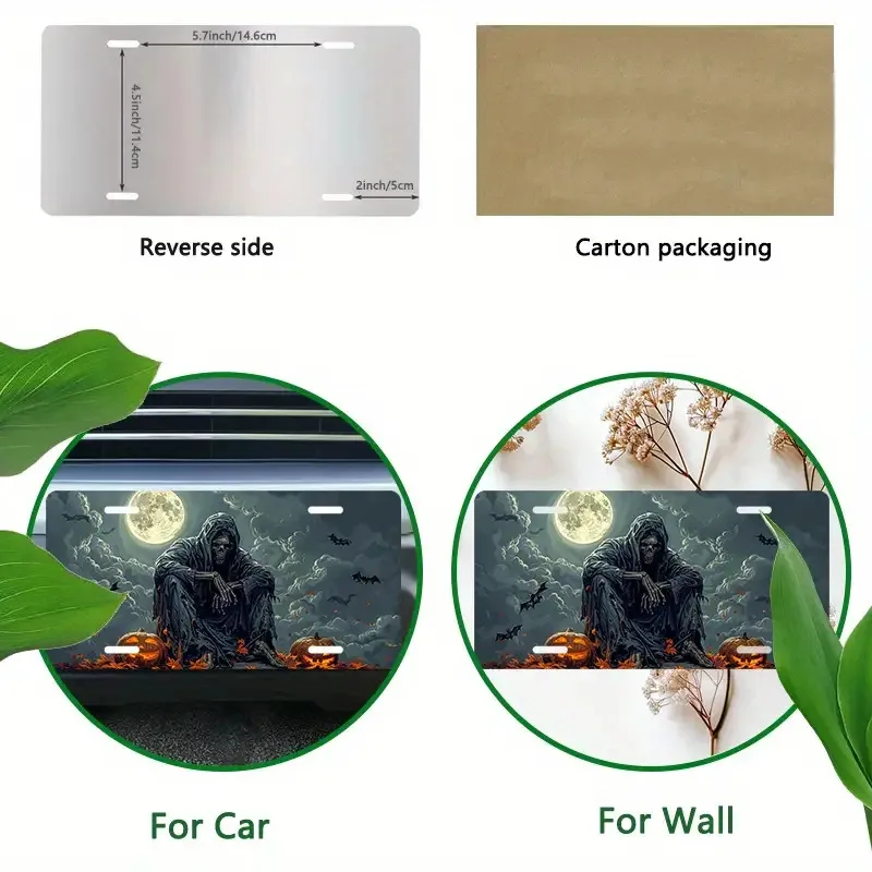 2D Flat, 1 Skull Theme License Plate | Durable, Scratch-Resistant, UV Ink Printed, and Sunproof, Vehicle Application