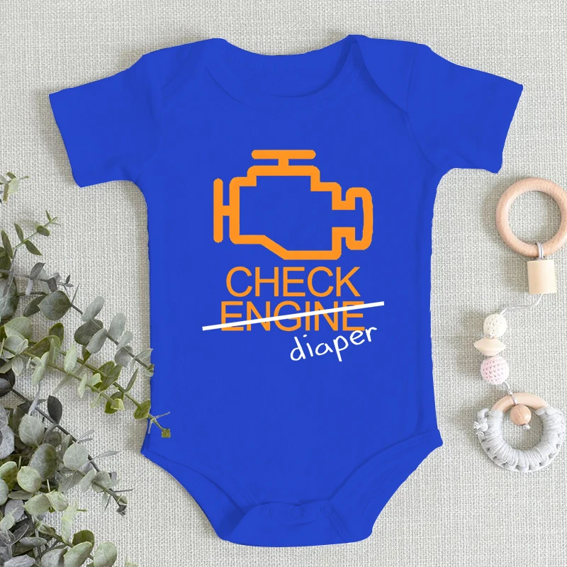 Funny Check Diaper Letter Design Skin Friendly Baby Boy Girl Short Sleeve Jumpsuit Autumn Newborn Clothes Cotton Infant Romper