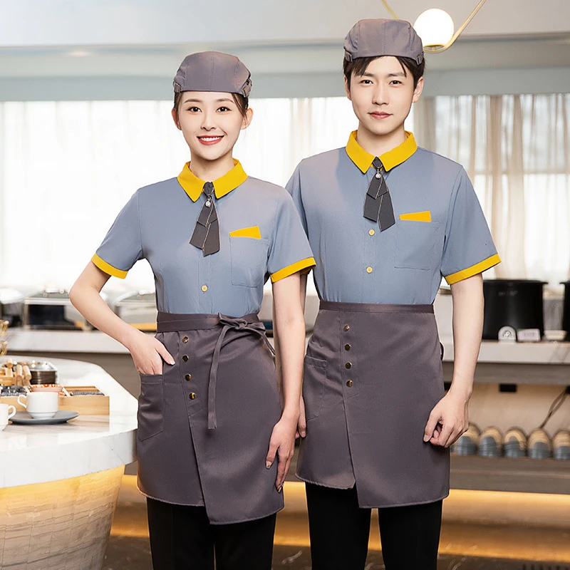 Short-sleeved women's work uniform for catering, Western restaurants, hotels, cafes, cake shops, milk tea shops, hot pot restaur