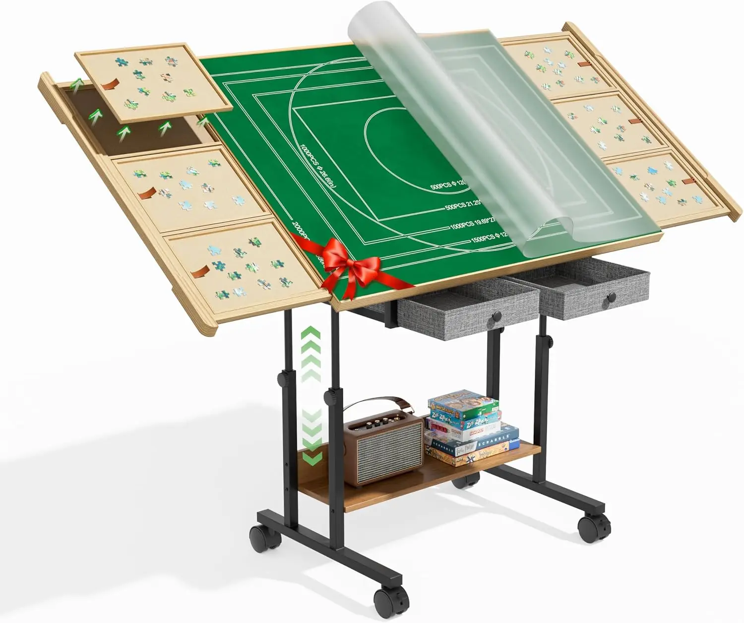 CODACE Puzzle Table with Drawers - 2000 Pieces Jigsaw Puzzles Table for Adults, Tilting Puzzle Board with 6 Sorting Trays and Co