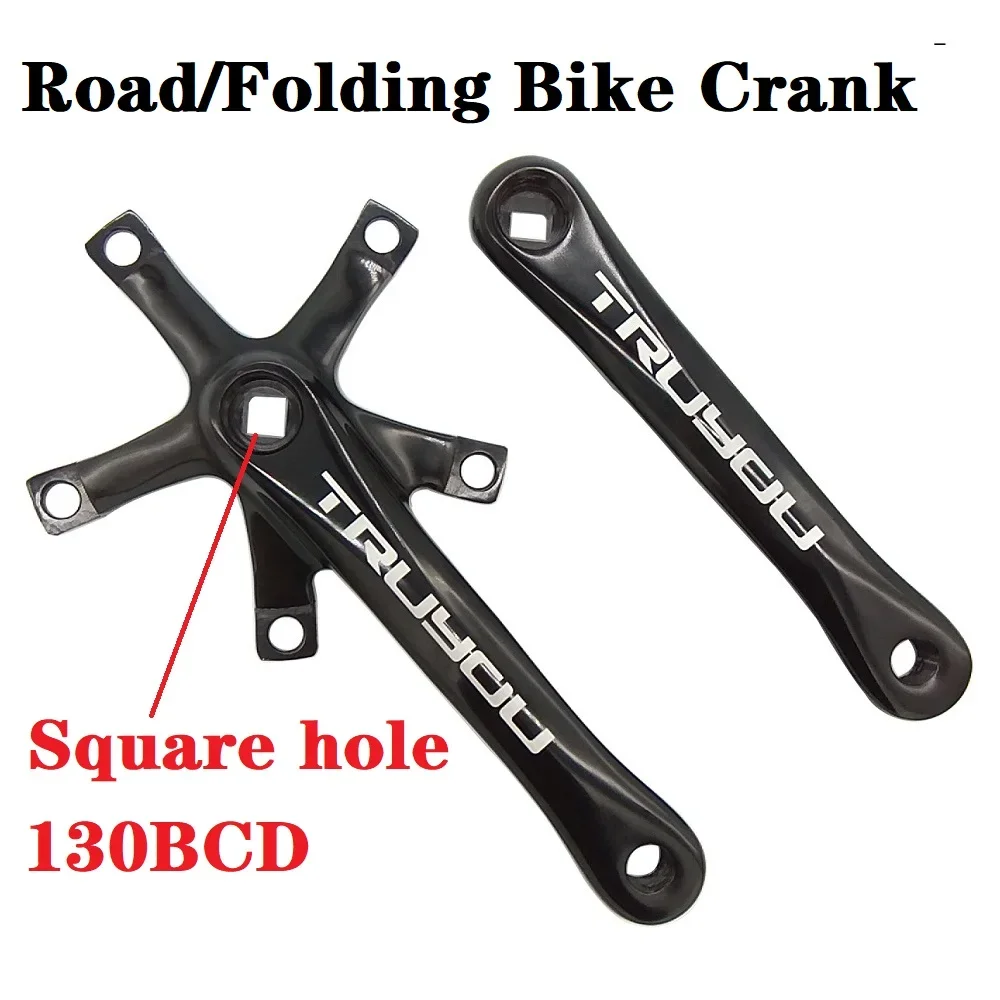 Road Bicycle Crank 130 BCD Square Hole BMX Parts Folding Bike Crankset 170mm/165mm/152mm 5 Bolts Glossy Aluminum Alloy