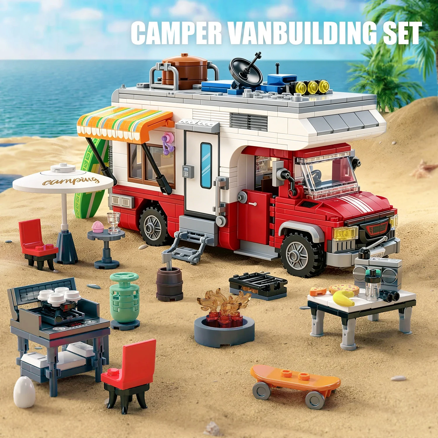 

DIY Camper Van Building Blocks Set Assembly Puzzle Bricks Model with LED Light Simulated RV Truck Desktop Decoration Kids Gifts