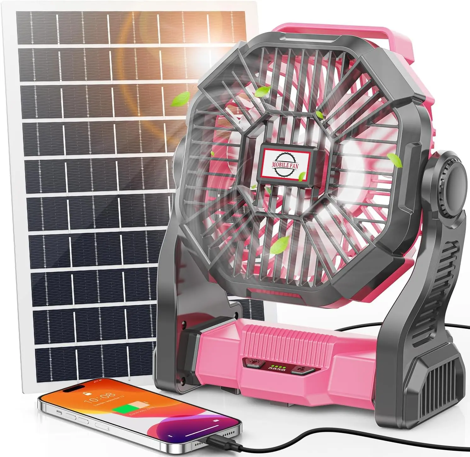 

30000mAh Solar Fan with LED Lantern, 10W Panel Rechargeable Battery Camping Fan for Outdoor Picnic Travel