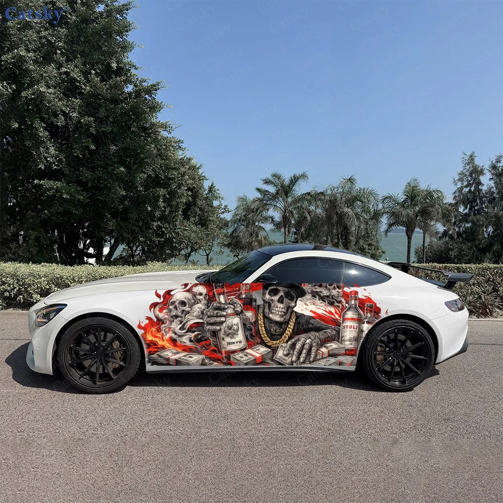 2Pcs Red Orange Abstract Paint Streaks Car Side Stickers, Automotive Door Side Graphics for Cars, Car Decoration Accessory