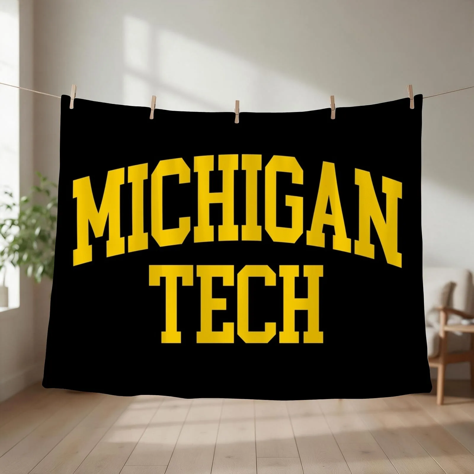 michigan tech - college font curved Throw Blanket couch cozy soft plush fuzzy picnic outdoor blanket