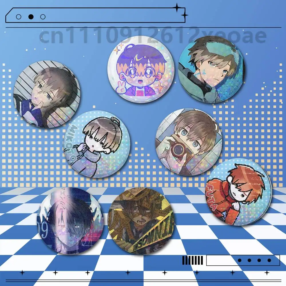 Milgram Mikoto 2 Pieces Anime Holographic Badge Pins 25/32/44/58/75mm Round Brooches For Bag Backpack Hat Decor Fan Collection G
