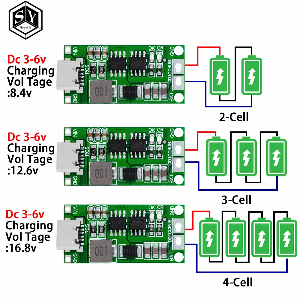 Multi-Cell 2S 3S 4S Type-C To 8.4V 12.6V 16.8V Step-Up Boost LiPo Polymer Li-Ion Charger 7.4V 11.1V 14.8V 18650 Lithium Battery