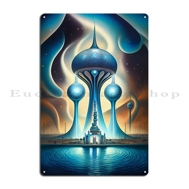 مدينة الكويت مناظر جولة من السماء وما بعدها لوحة معدنية ملصق المرآب جدار جدارية خلق لوحات مصمم تين تسجيل ملصق #2