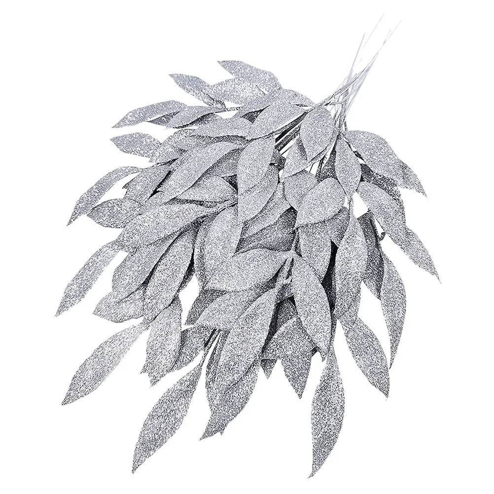 

10 Pcs Decorative Leaves Red Floral Picks Glitter Artificial Silver Tree Decorations Fake Fern