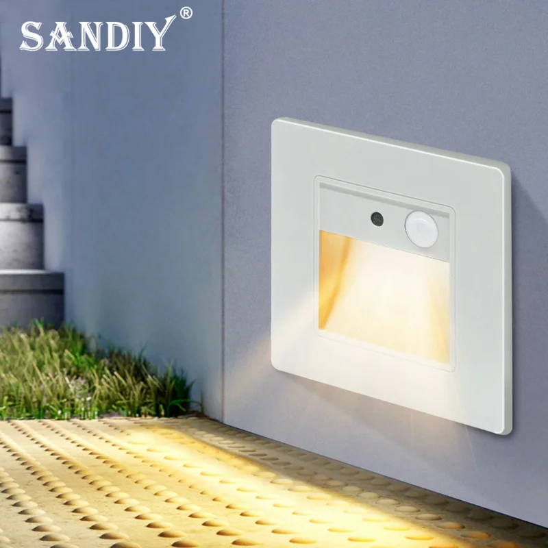 SANDIY LED Lámpara de noche Sensor de luz de escalera Luz de pared Empotrada PIR Detector de movimiento Footlight para escalera