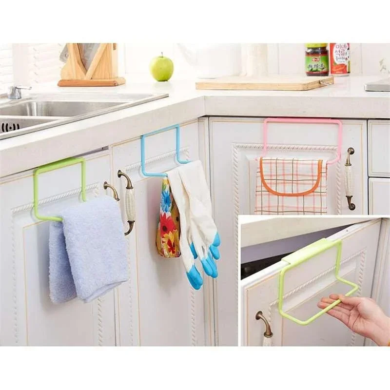 Multi-purpose Kitchen Cabinet Door Back Plastic Towel Holder Dishcloth Hanger Rack