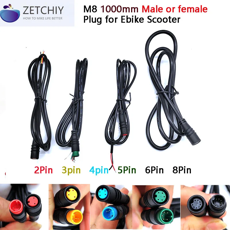 M8 2 3 4 5 6 8Pin DC Electric Bicycle Butt Joint Plug waterproof female male Connector Wiring Scooter Brake Ebike Cable Signal