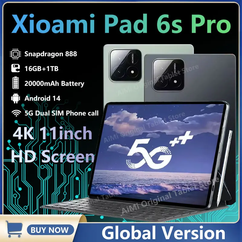 Оригинальный планшет Xioami Pad 6S Pro, 11 дюймов, HD, 4K, Android 14, 16 ГБ + 1 ТБ, 20000 мАч, телефон с двумя SIM-картами, Bluetooth, Wi-Fi, GPS