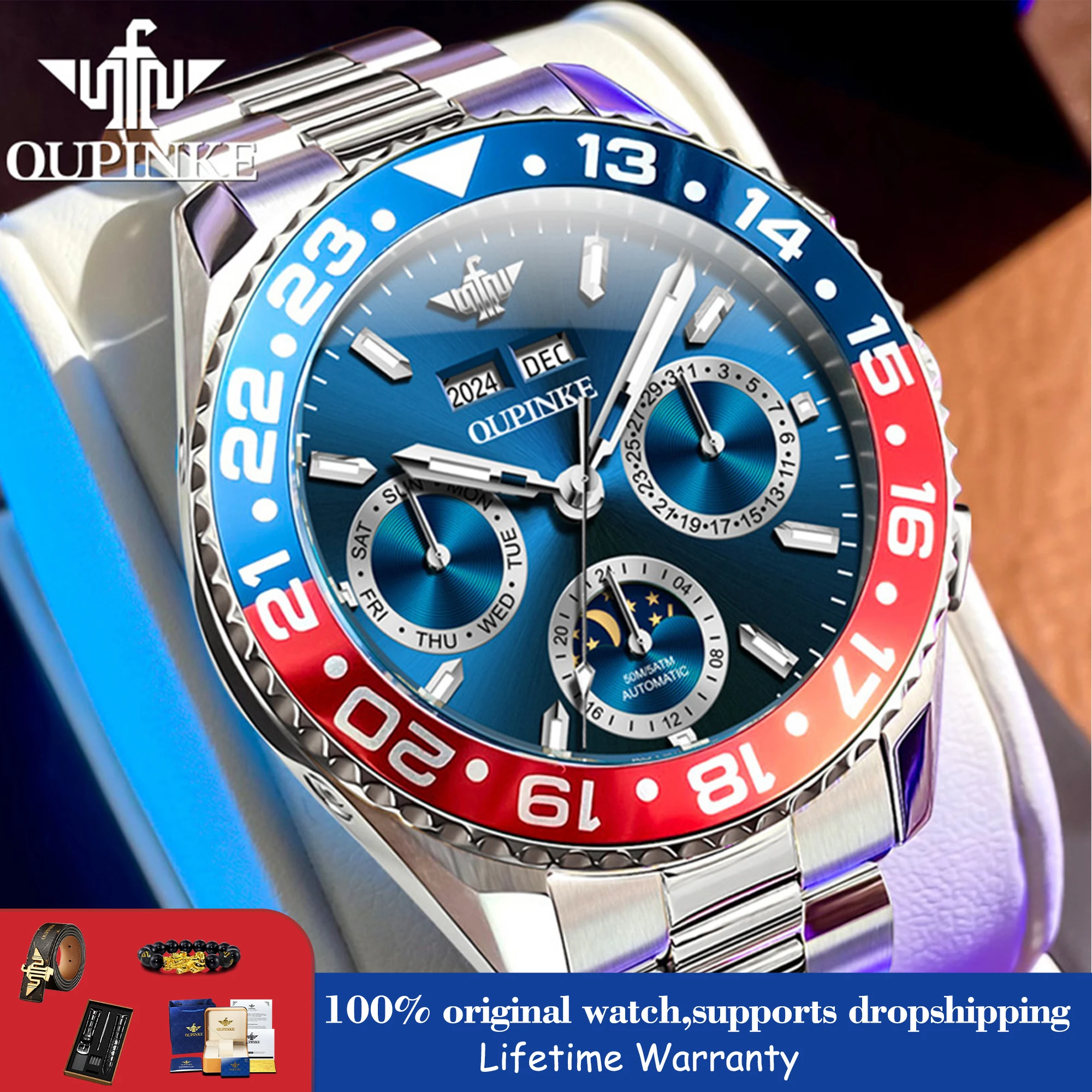 

Мужские автоматические часы OUPINKE 3271, премиум-класса, с сапфировым стеклом, механические, с функцией фаз луны, вечным календарем и водонепроницаемостью.