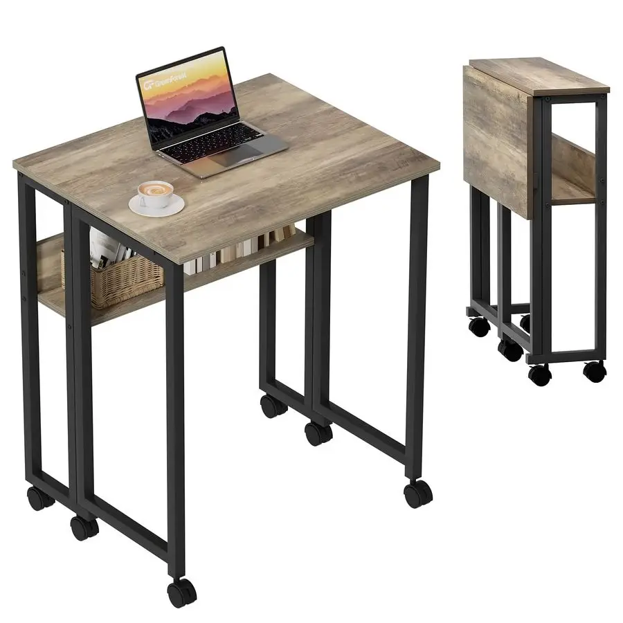

Folding Desk Small Rolling Desk with Storage Shelf,31.5 inch Foldable Computer Desk with Wheels for Small Space,Easy Assembly,G