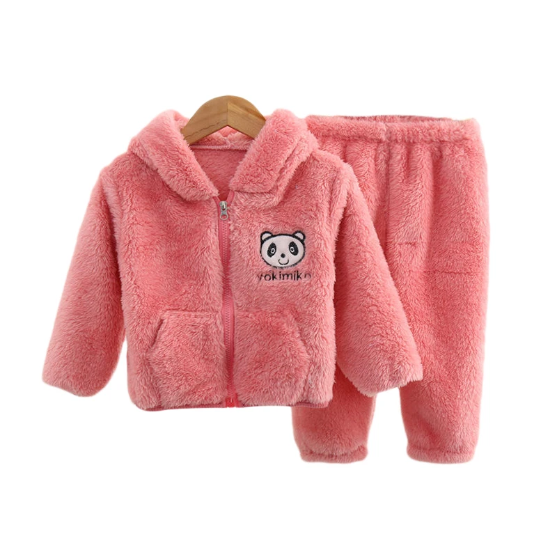 

Autumn Winter Baby Boy Girl Clothes Pajamas Set Flannel Fleece Infant Toddler Child Warm Hooded Sleepwear Home Suit 1-7Y