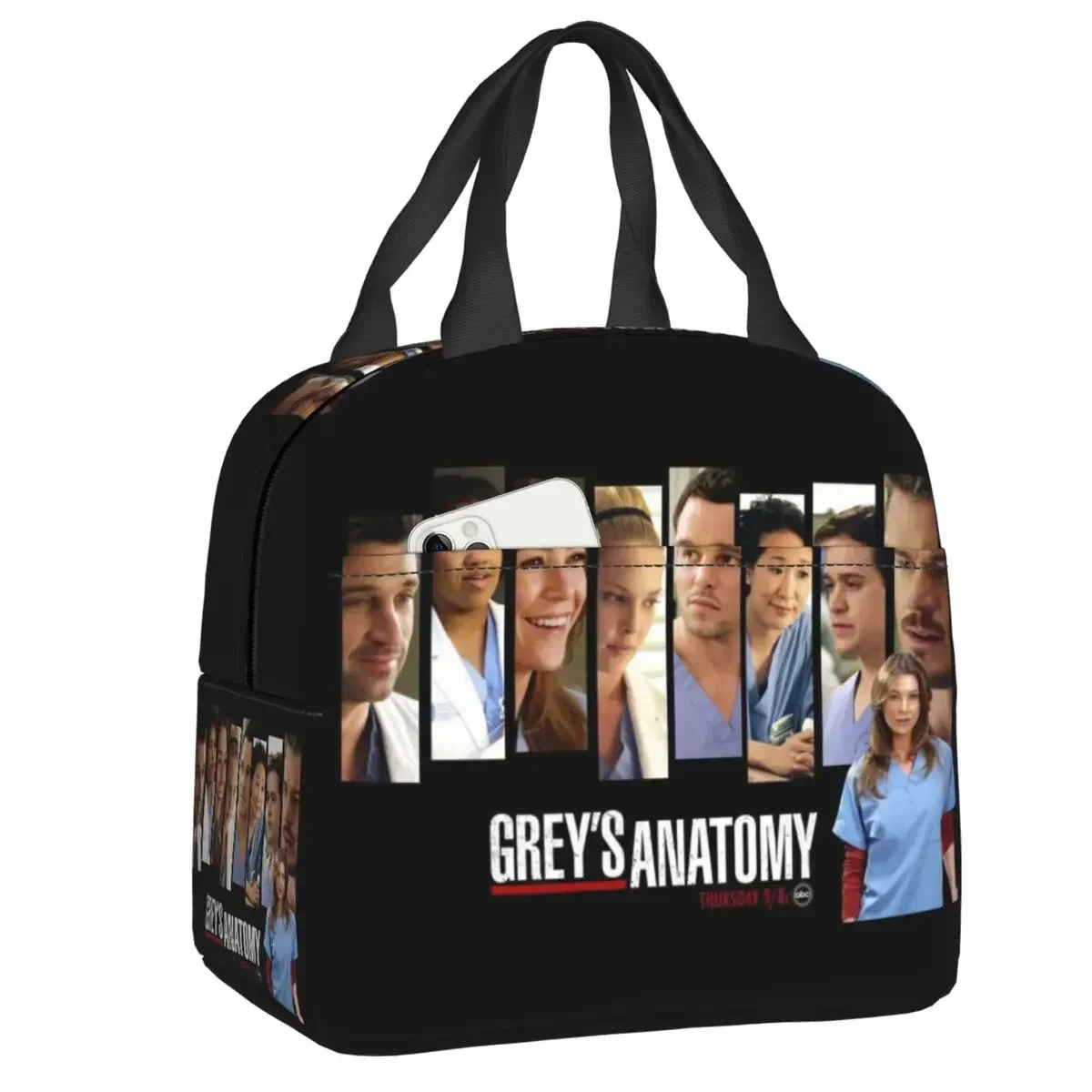 Cartoon Greys Anatomy Quote Collage Insulated Lunch Bag Reusable Thermal Cooler Insulated Lunch Box For Women Picnic Tote Bags