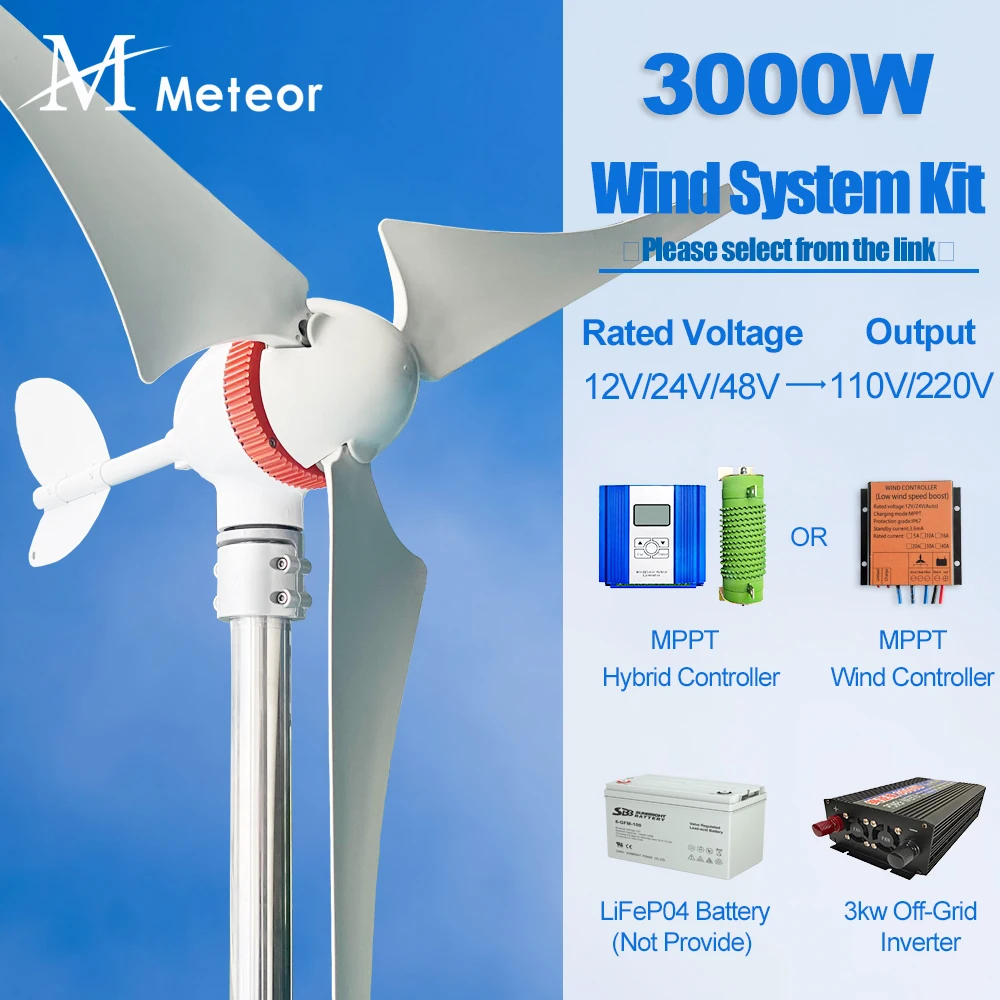3000W High Efficiency Wind Turbine 12V 24V 48V Free Energy Wind Turbine Generator For 220V or 110V Household Use