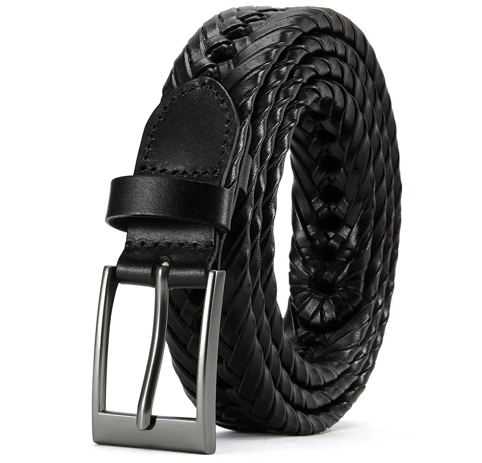 Men Belts Genuine Leather LONG Large Pin Buckle Metal Automatic Buckle High Quality Braided Vintage Casual for Jeans Women Strap