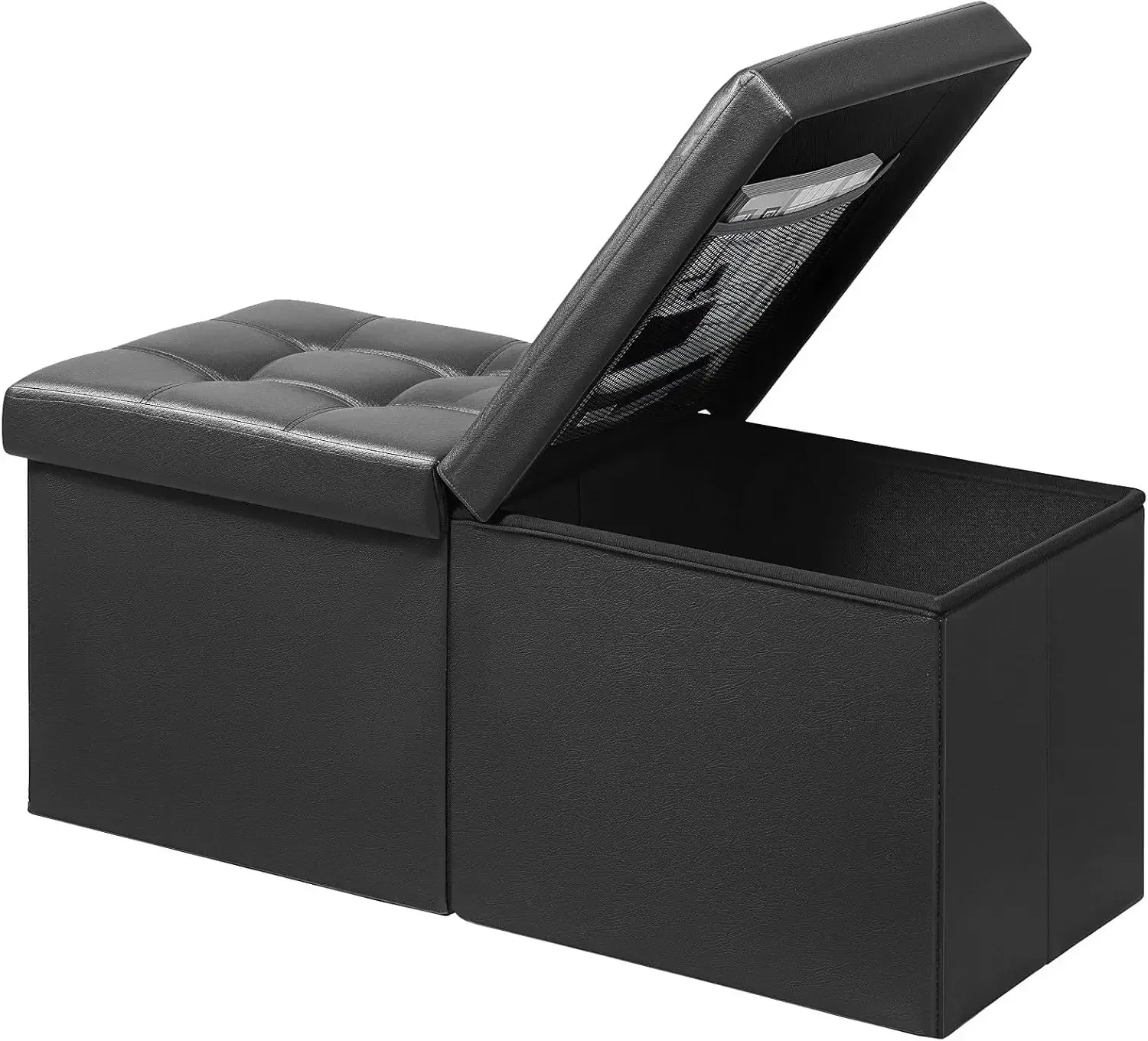 Footrest Ottoman Bench with Storage,34Inch Black Leather Footstool, Coffee Table, Padded Seat, Storage Chest,Blanket Store with