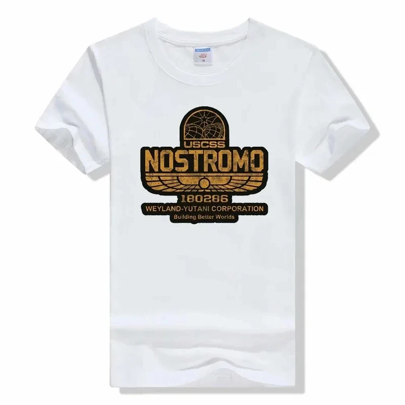 2024 Vintage Aliens Nostromo Gold Tshirt Men Round Neck Cotton T Shirt Weyland Yutani CORP New Tops Tees graphic t shirts