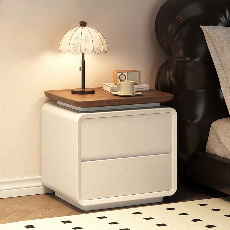 Bedside table Solid wood cream style Home bedroom Small high-end medieval log style Storage