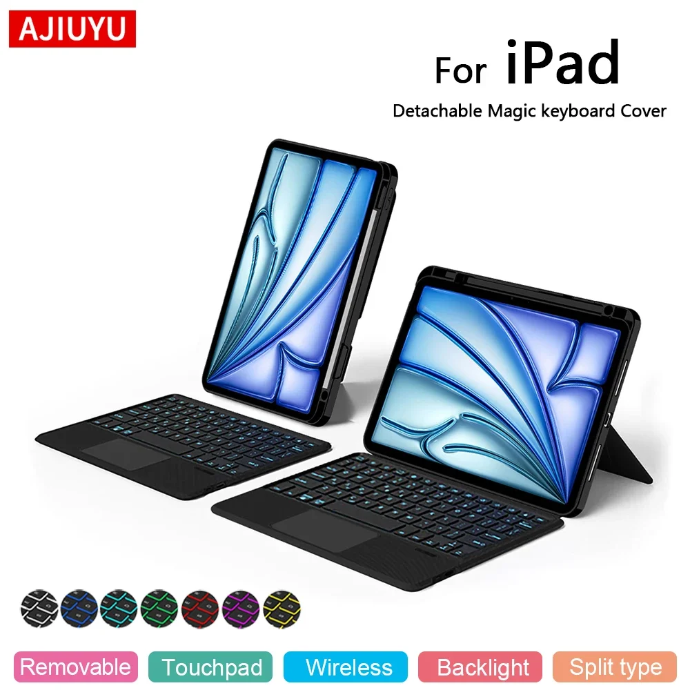 

Клавиатура AJIUYU для iPad Air 11 M2 2024 Air 13-дюймовый чехол Magic Smart Keyboard Cover TouchPad Подсветка Испанский Португальский Французский