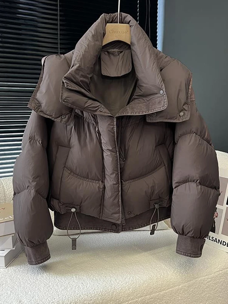 

Женская утепленная джинсовая куртка с капюшоном, свободного кроя, зимнее пальто на молнии, корейский стиль, модная расцветка