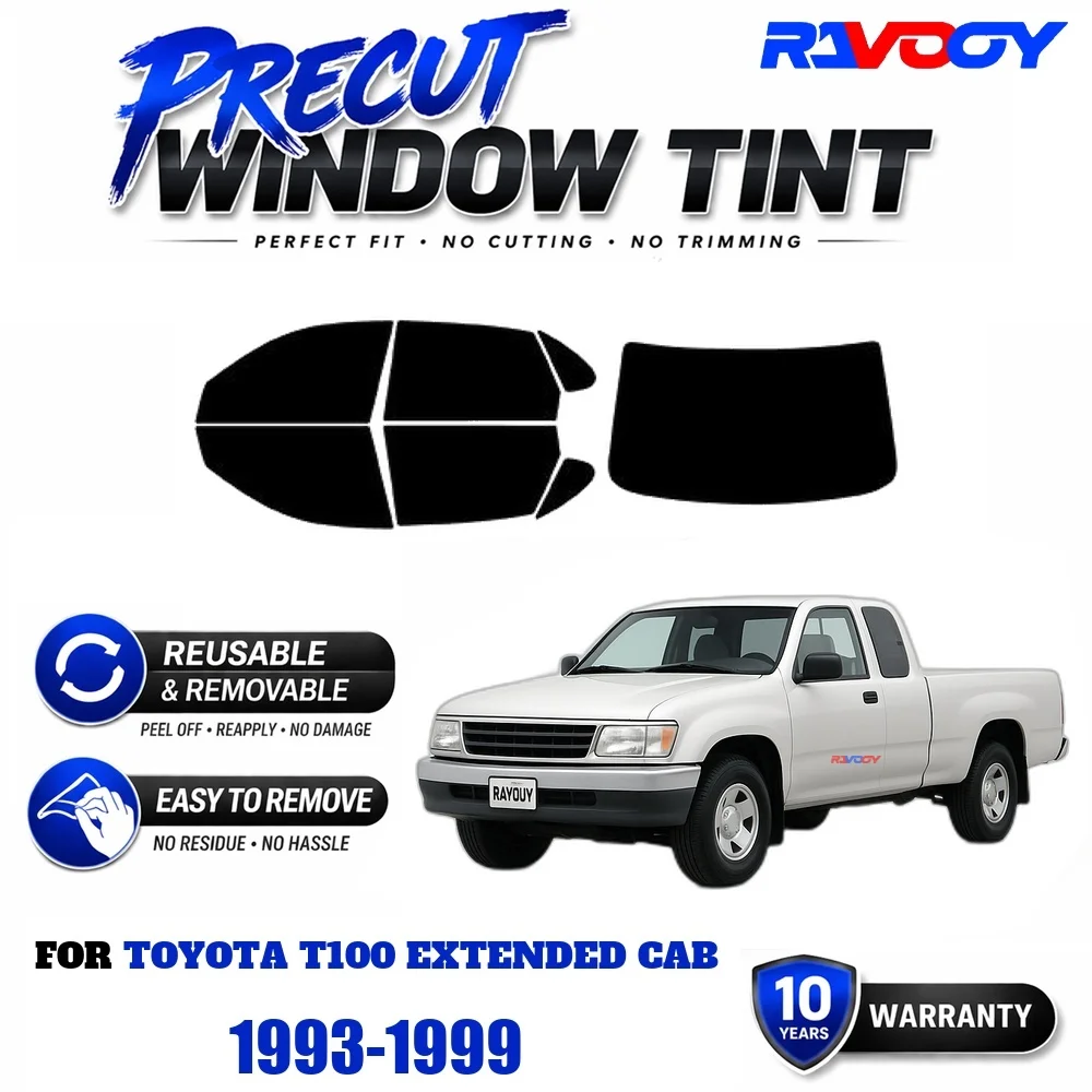 RAVOOY Precut Window Tint, Reusable Removable EPU Film, Custom Fit for Toyota T100 Extended Cab 1993-1999, UV Heat Protection