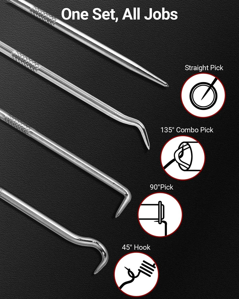4Pcs Hook and Pick Set Precision Automotive Pick Tool O Ring Pick Set with Comfort Grip Anti-Slip Shaft for Oil Seal Repair
