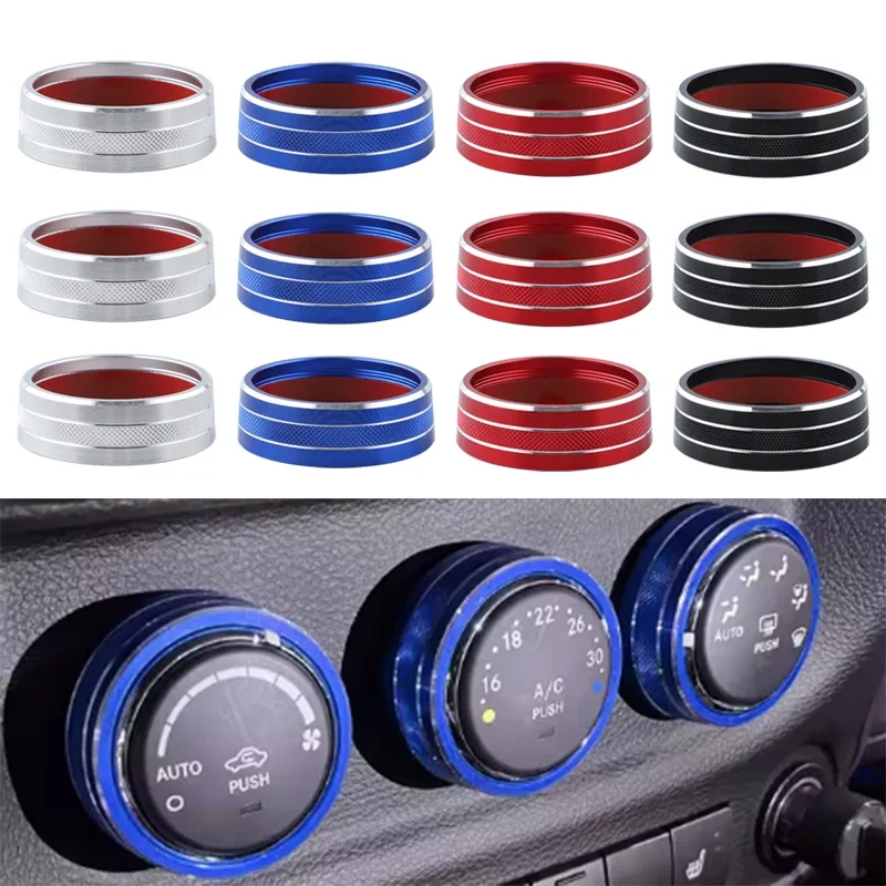 3 Pcs Air Condition A/C Climate Control Volume Center Knob Cover For Wrangler JK Switch Button Ring Trim For 07 - 17 Jeep