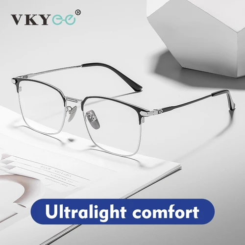 VICKY, gafas cuadradas de moda con montura de titanio puro, diseño Simple, gafas antiluz azul para hombre, se pueden personalizar con prescripción 8007TS