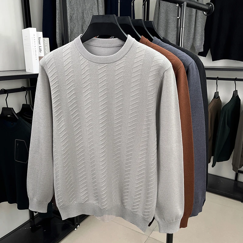 

2025 Winter New Thickened Wool Sweater Men's Round Neck Hooded Sweater Men's Knitted Wool Sweater Men's Wear
