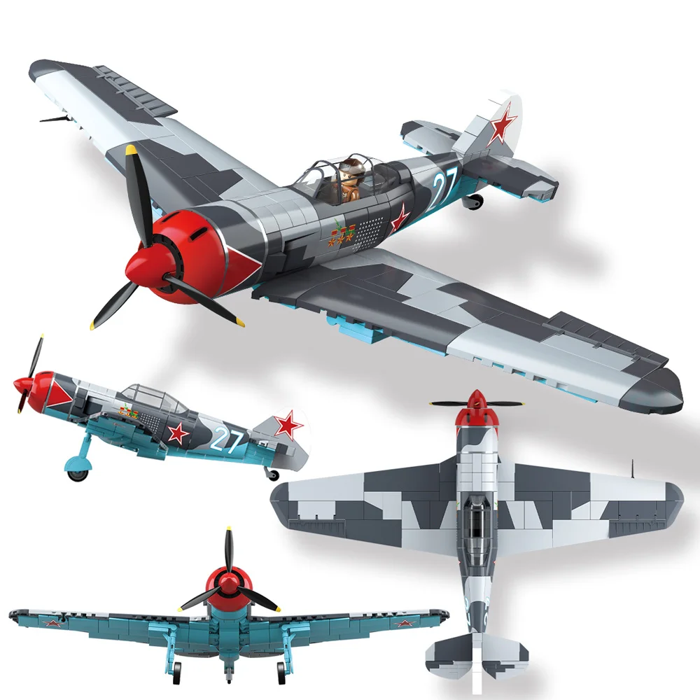 World War 2 WW2 Army Military Soldiers SWAT LA-7 Fin Fighter Model Building Blocks Bricks Children's Toys Christmas Gift