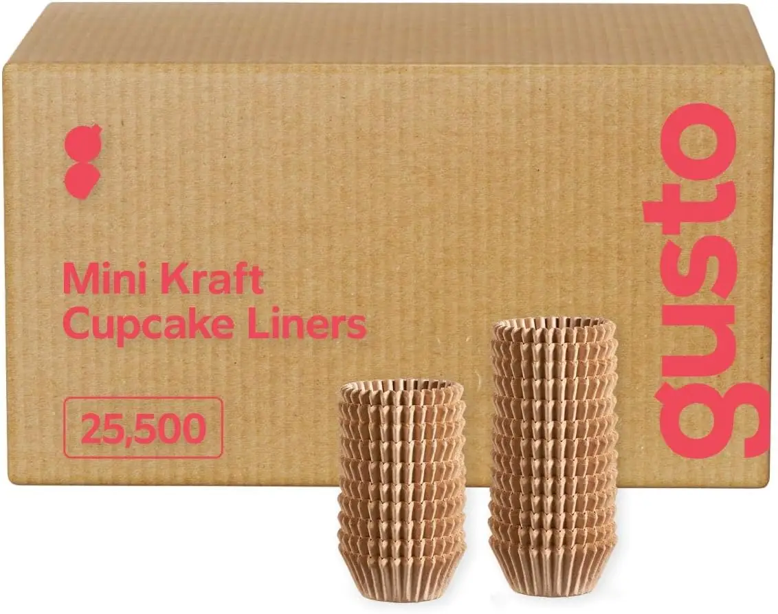 GUSTO Mini Cupcake Liners for Baking [25000 Count] Natural Kraft Paper