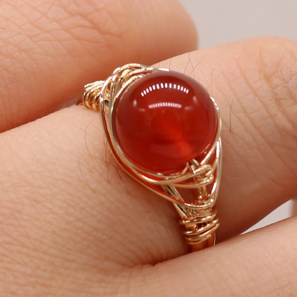 Natural Gems Stone Fashion Wire Wrapped Rings Reiki Healing Amethyst Agate Jade Tiger Eye Stone Resizable Ring Wedding Jewelry