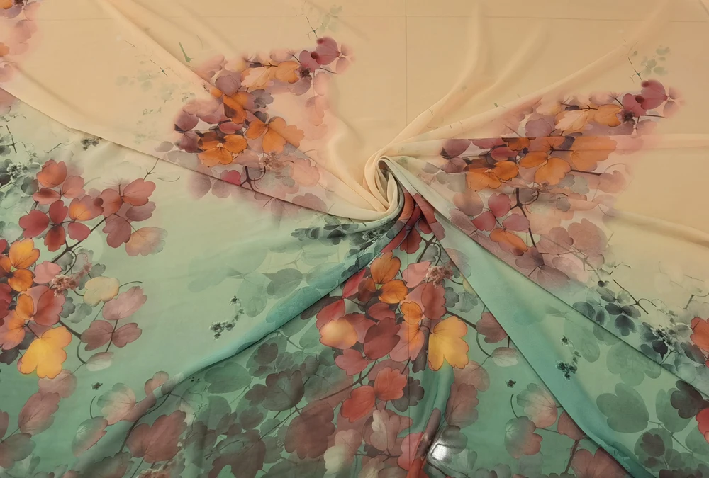 100cm*148cm Positioned Print Flower Sheer Draping Chiffon Fabric Floral See Through Sewing Dress Material