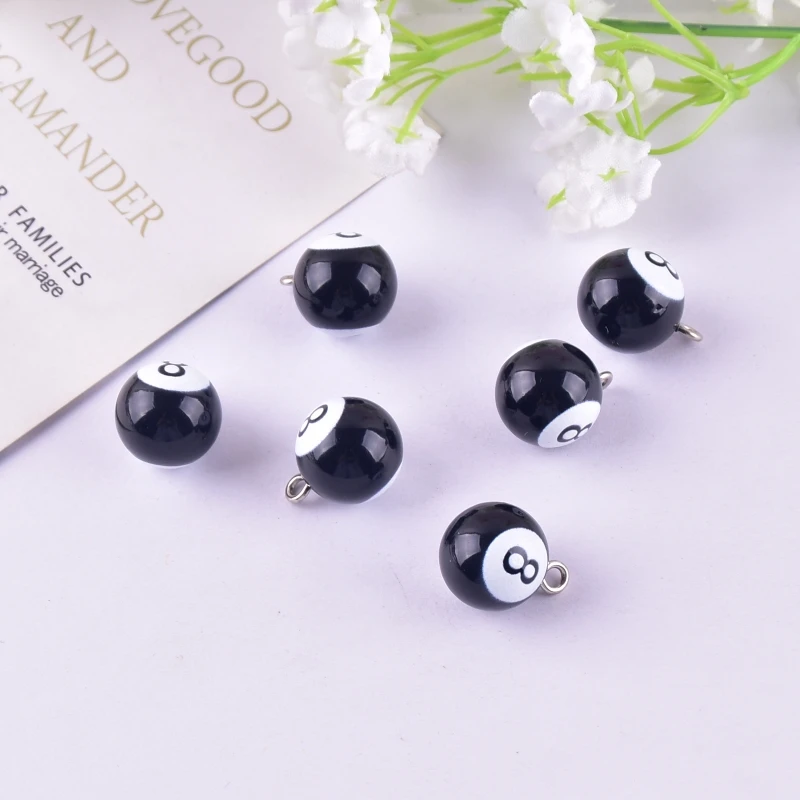10pcs Billiards Black 8 Resin Charms for Earring Keychain DIY Decoration Fashion Jewelry Accessories